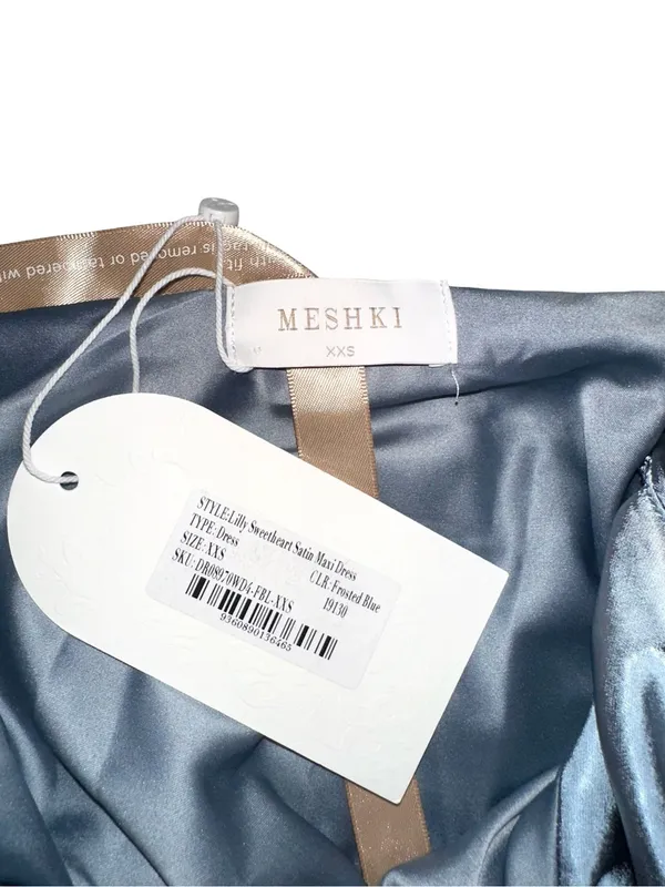 NWT Meshki Lilly Sweetheart Blue Satin Sleeveless Maxi Dress XXS in Frosted Blue - Image 5