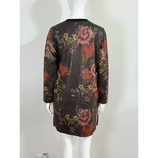 TOV Los Angeles Faux Leather Floral Snap Front Coat Dress Jacket Duster 38 NWT - Image 6
