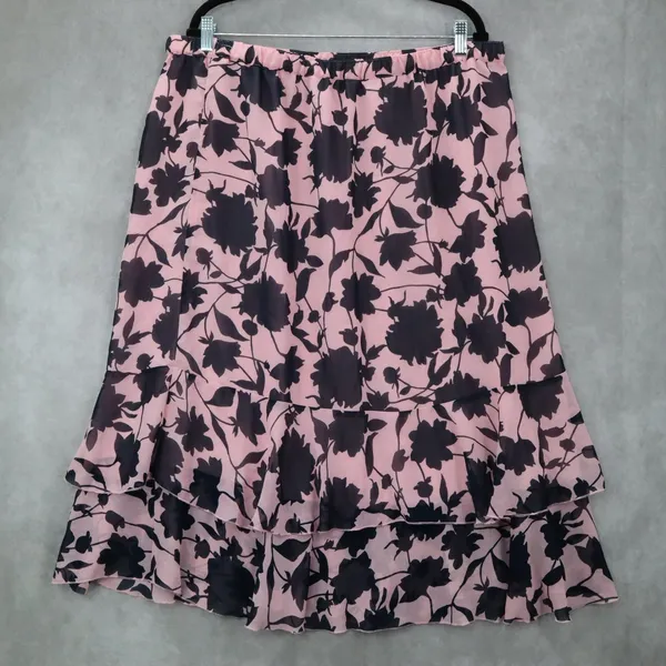 Sag Harbor Pink Blue Floral Knee Length Skirt Pull On Plus Boho‎ XL Extra Large - Image 2