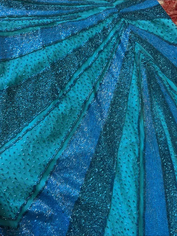 Teal & Blue Ruched Spaghetti-Strap Evening Gown - Image 5