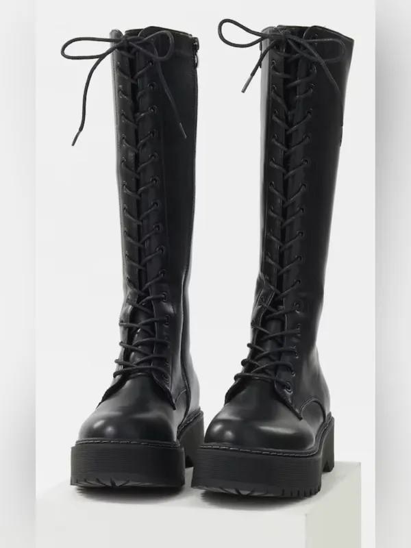 Steve Madden Black Lace-Up Knee-High Platform Boots Size 36=US 5.5-6 - Image 6