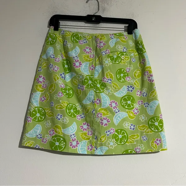 Vintage Lilly Pulitzer White Label Green Citrus Floral Print Mini Skirt Preppy - Image 2