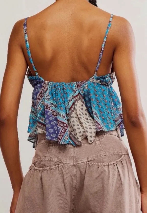 Free People Blue Teal Patchwork Spaghetti Strap Tank NWT - Image 5