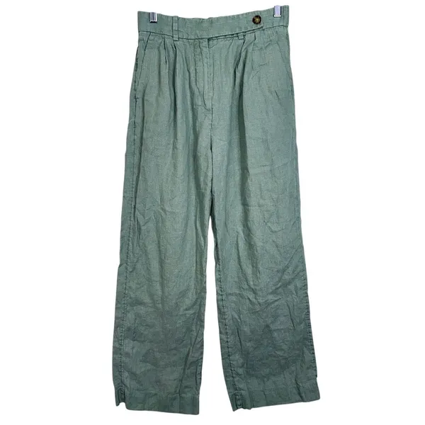 Abercrombie & Fitch Sage Green Linen Wide Leg Dress Pants Trousers Women Size 27 - Image 2