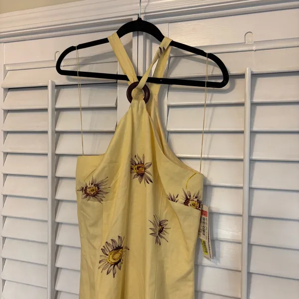 Donna Morgan Yellow Sunflower Halter Neckline Linen Blend‎ Dress Size 10 - Image 3