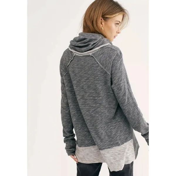 Free People Beach Cocoon Cowl Neck Pullover Top Gray Slouchy Cozycove Boho M/L - Image 3