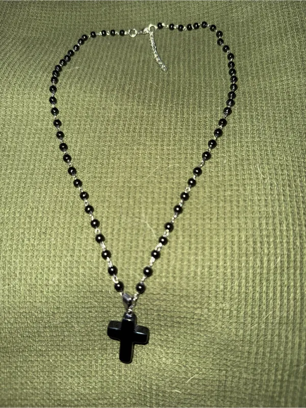 Black Beaded Cross Necklace - Unbranded Women's Jewelry - Image 2