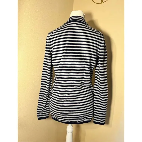 Talbots Navy Blue Off White Stripe Open Front Cardigan XS - Image 3
