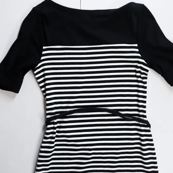 Lauren Ralph Lauren Sheath‎ Dress Women Size L Black White Striped Belted Cotton - Image 12