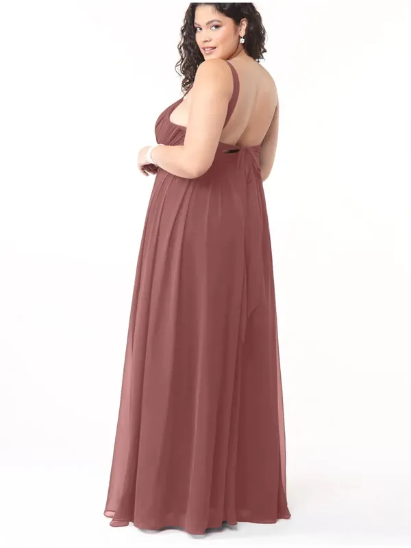 NWT Azazie Aziza Desert Rose A-Line V-Neck Pleated Chiffon Bridesmaid Maxi Dress - Image 3