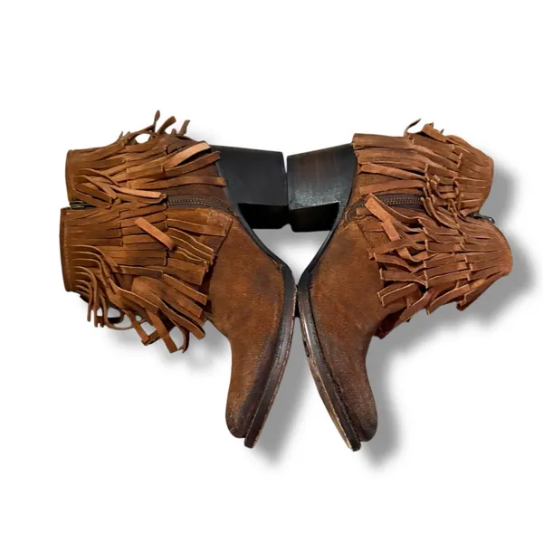 Freebird Booties Women's Size 8 Brown Suede Fringe‎ Western Heeled Belle Style - Image 4