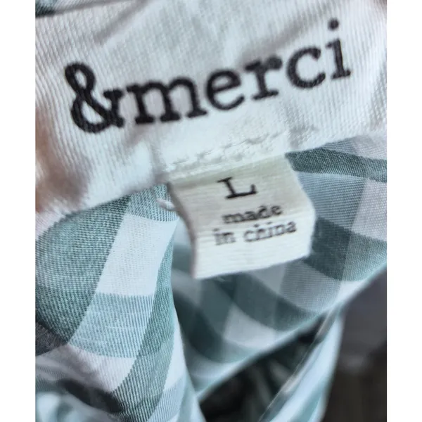 &merci Gingham Peplum Blouse Size L Green White Ruffle Cap Sleeve Tie Back Top - Image 9
