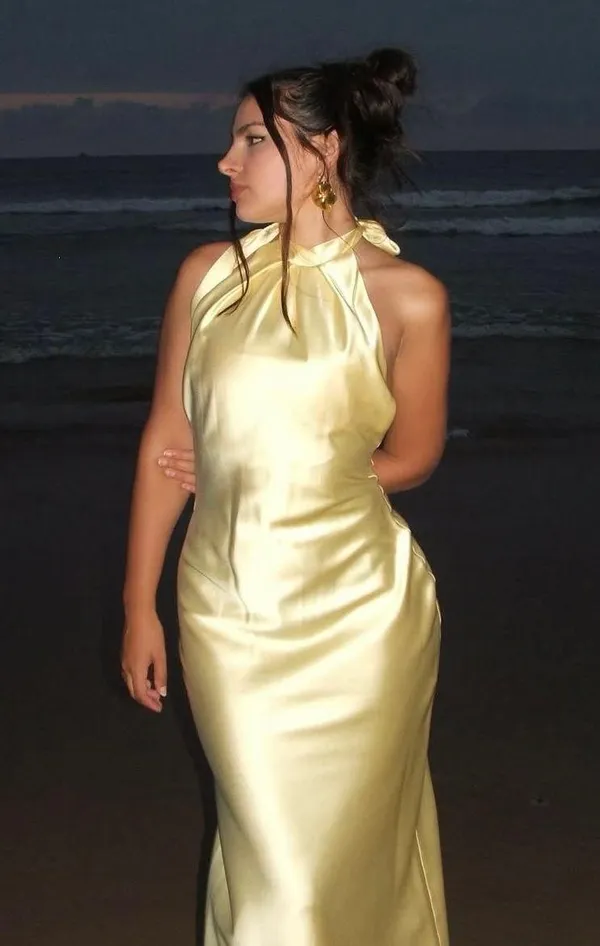 Zara butter Yellow Backless Halter maxi Dress holiday evening wedding - Image 9