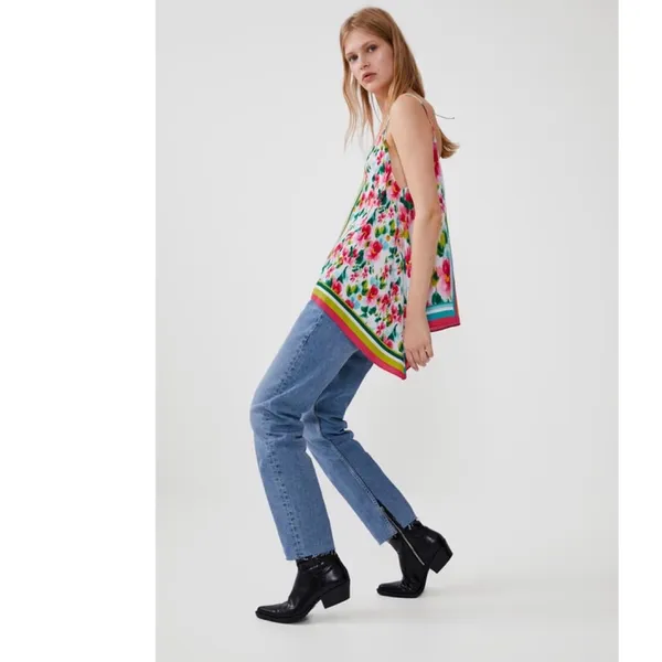 NWT ZARA FLORAL BOHEMIAN ASYMMETRICAL BLOUSE TOP SMALL Multicolor - Image 3