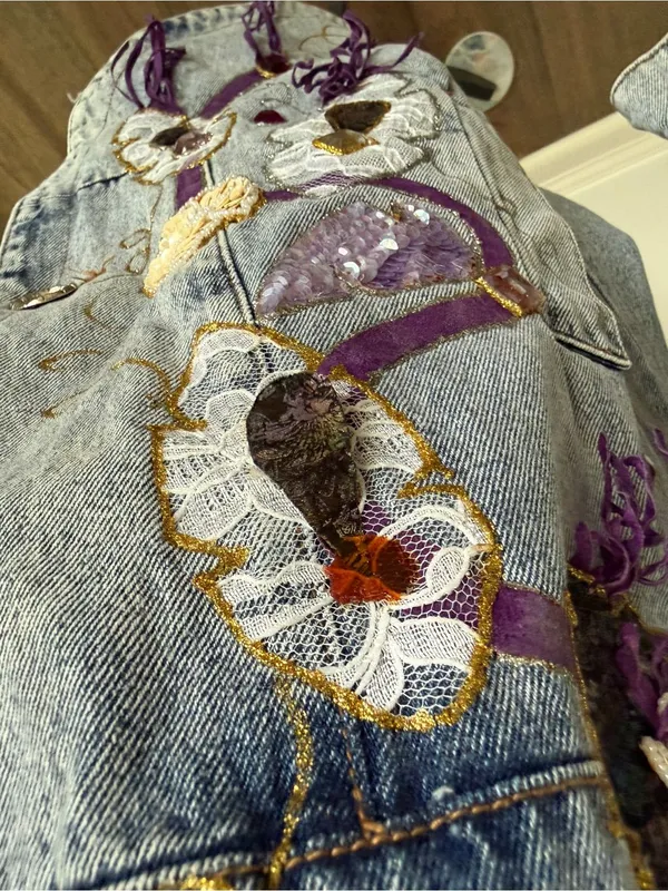 Apache by the west plus Denim Jean embellished Jacket very oversized small - Image 4