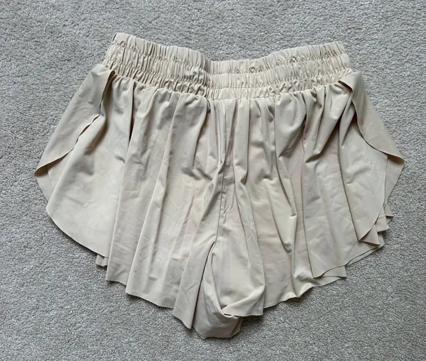 Beige Flowy High Waisted Workout Shorts Tan - Image 2