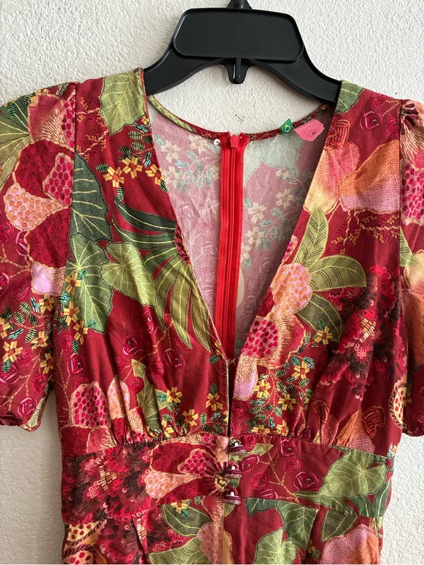 Farm Rio Red Forest Floral Print Romper S - Image 6