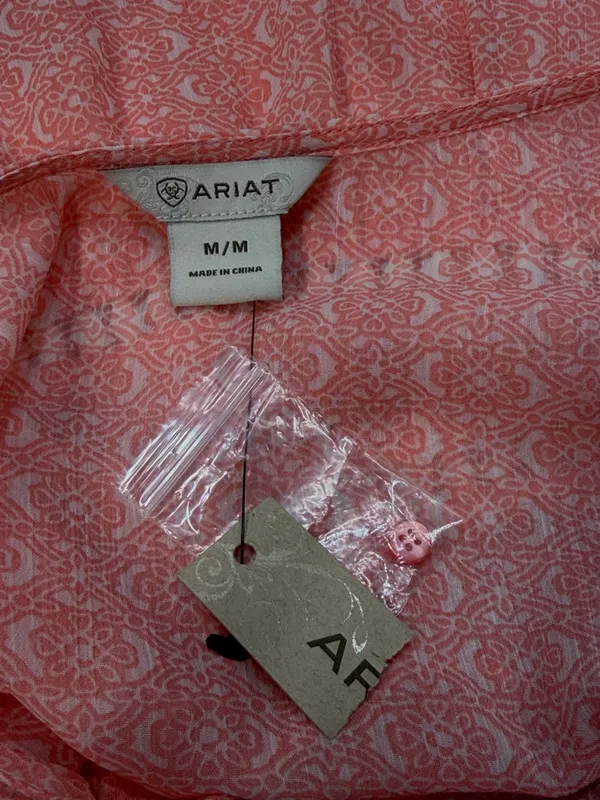 Ariat NWT Peach Printed Sheer Balloon Sleeve Peasant Boho Long Sleeve Blouse - Image 3