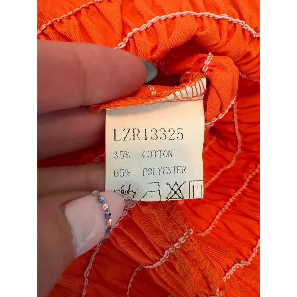 Chic‎ Me Orange Smocked Tie Shoulder Mini Dress Small Festival Beach Vacation - Image 6