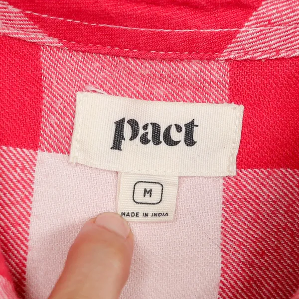Pact Organic Cotton Mila Flannel Shirt Women M Red White Gingham Plaid Button Up - Image 3