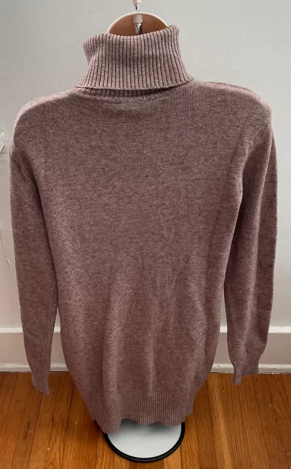 Wool Blend Brown Cable Knit Turtleneck Sweater Dress with Pockets, size M - Image 3