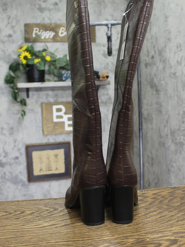 A New Day Womens Cairo Boots Faux Crocodile Block Heel 94568713 Croc Brown 8M - Image 5