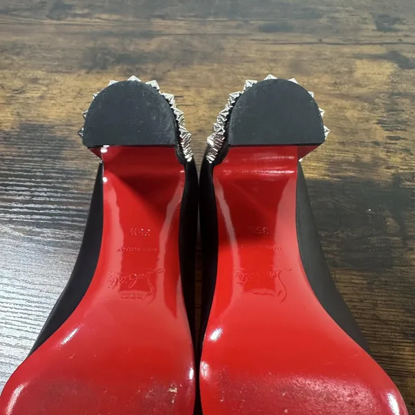 Christian Louboutin Donna 85 Black Leather Silver Spike Block Heel Pumps 35.5 - Image 10