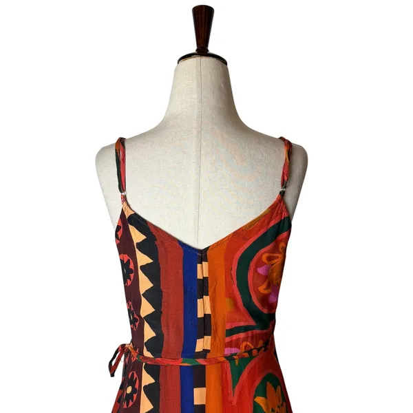 FARM‎ Rio Hanky Wrap Midi Dress Women Small Orange Red Boho Tropical Anthro - Image 5