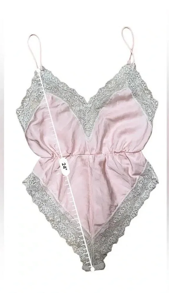 Vintage Ms. Leslee Pink Teddy Bodysuit Romper French Cut Tagged Large Fits Small - Image 8