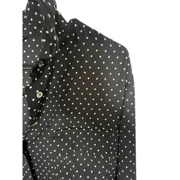 ZARA Black And White Polkadot Long Sleeve Button Up Blouse With Pockets - Image 2