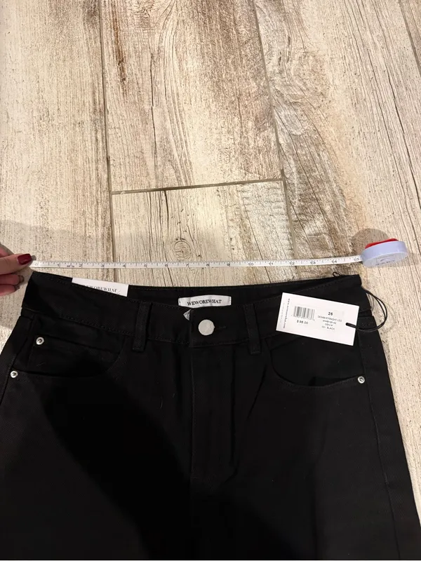 WeWoreWhat Straight Leg Mid Rise Black Denim Jeans - Image 4