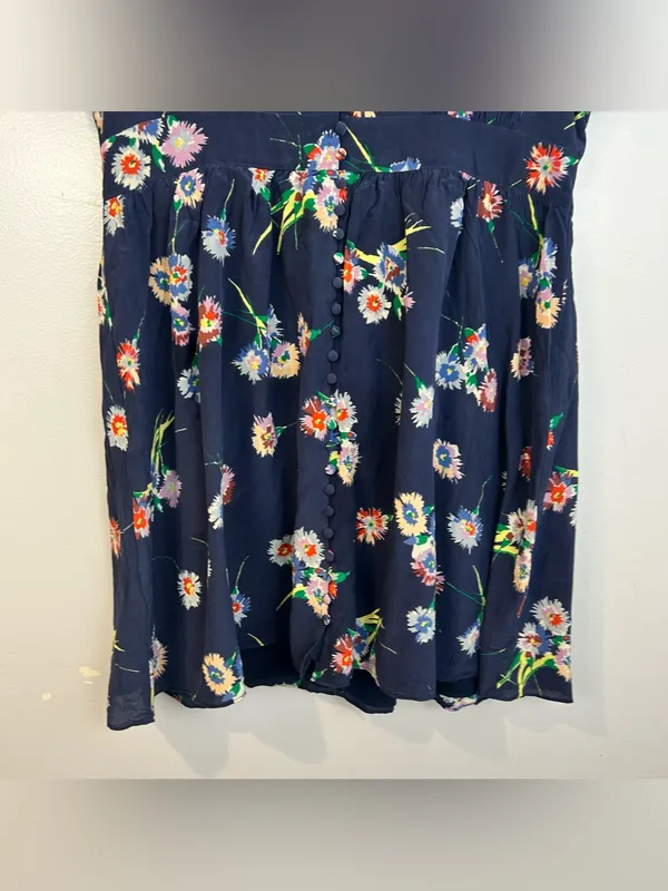 Madewell Blue 100% Silk Button-Front Short Tie-Sleeve Floral Mini Dress Size 14 - Image 12