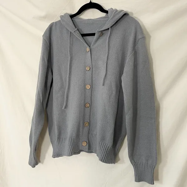Comfy Chunky Hoodie Button Up Cardigan Jacket Size XL Grey - Image 2