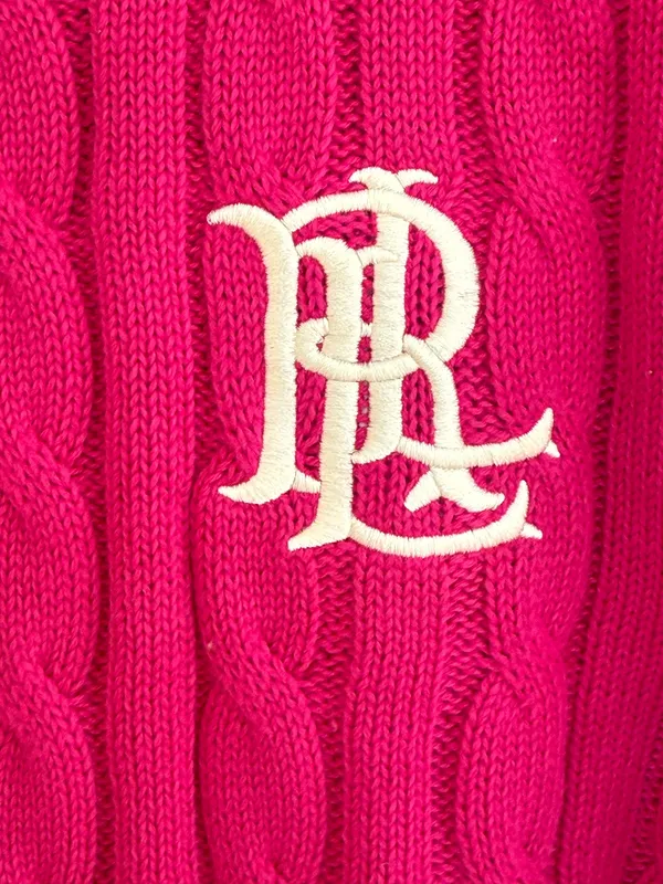 Lauren Ralph Lauren Fuchsia Cable-Knit Short Sleeve Crewneck Sweater Size S - Image 2