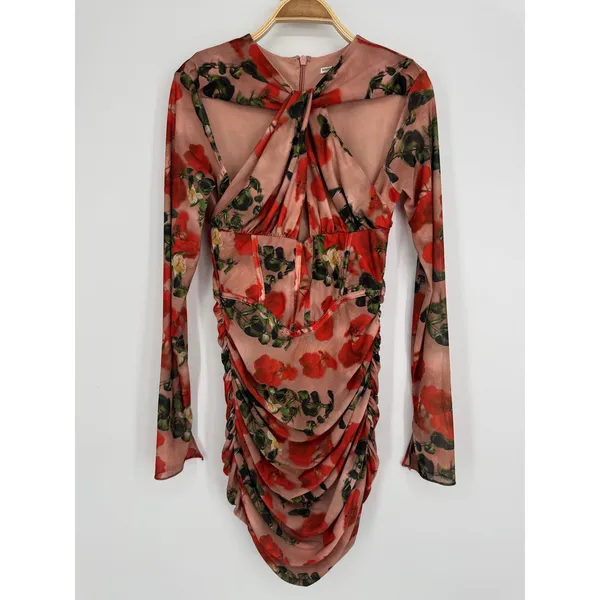 House of CB London Adanna Rose Print Corset‎ Mini Dress Large Pink Red Romantic - Image 3