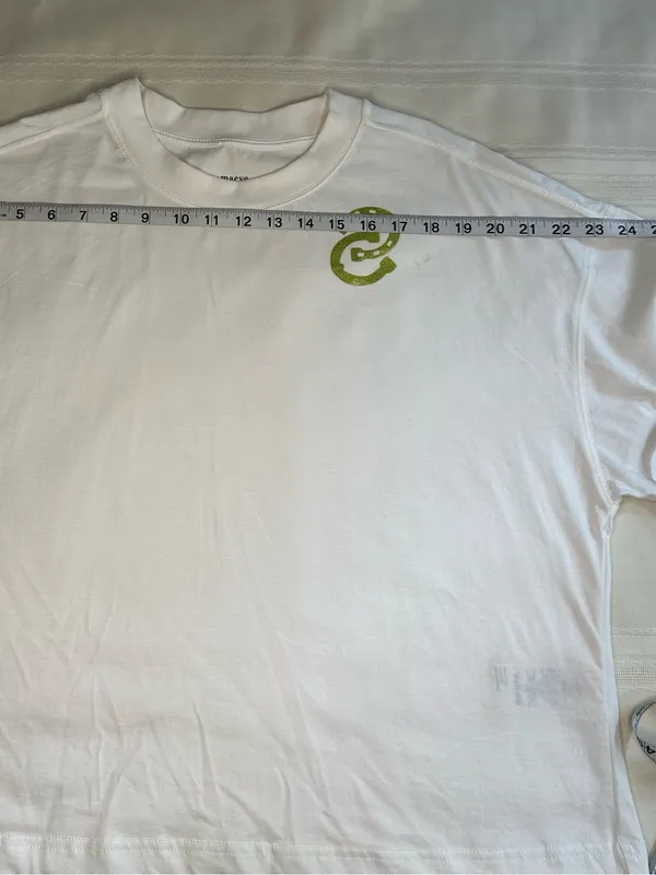 Maeve White Boxy Crop Tee with Lime Green Emblem 100% Cotton - Image 7