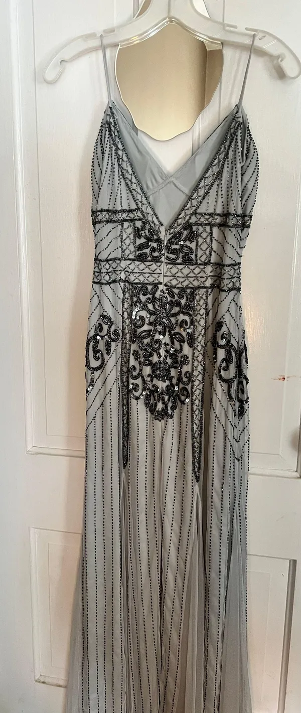 David's Bridal Blue Beaded Prom Dress - Image 4