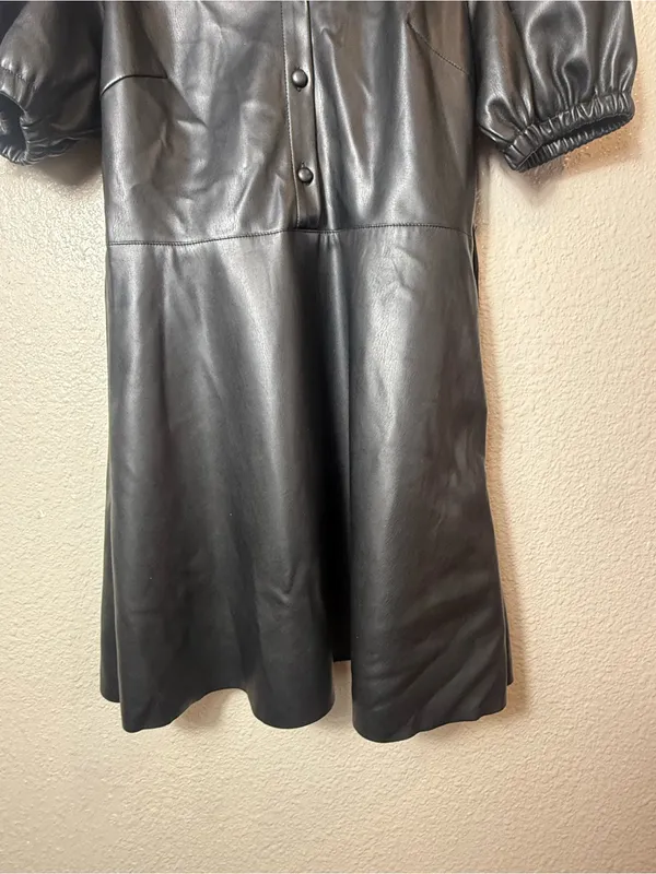 Zara Black‎ Faux-Leather Puff Sleeve Mini Dress Size M - Image 7