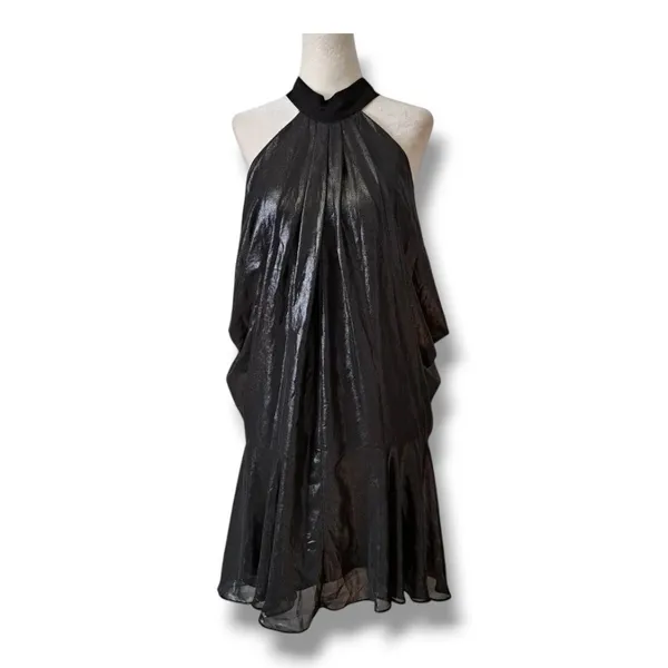 BCBGeneration Metallic Halter Mini Dress‎ Black Silver XS Cocktail Party NWT NEW - Image 2
