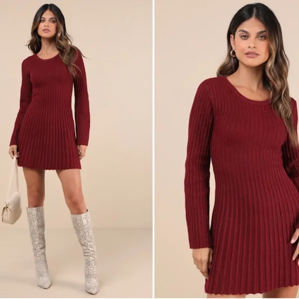 LULU's Chic Sexy Casual Ribbed Stretch Long Sleeve Warm Cozy Sweater Skate Dress - Image 5