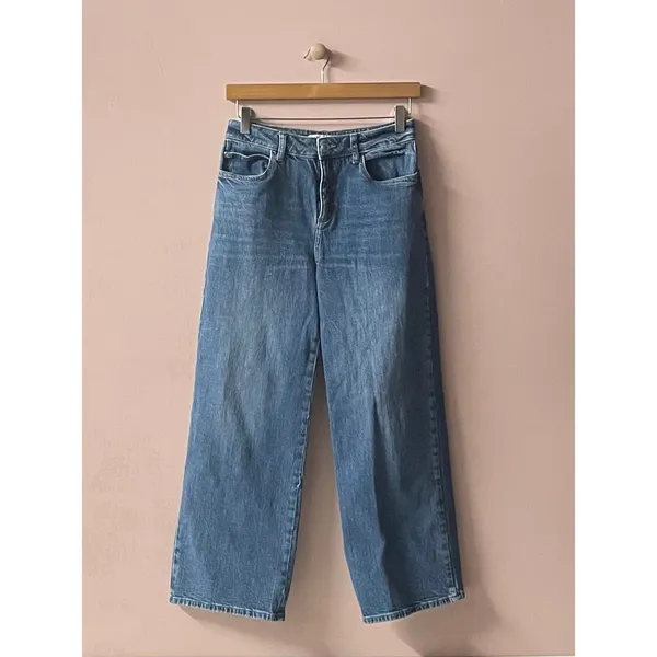 Zara Medium Wash Blue Straight Wide Leg Jeans Size 4 - Image 12