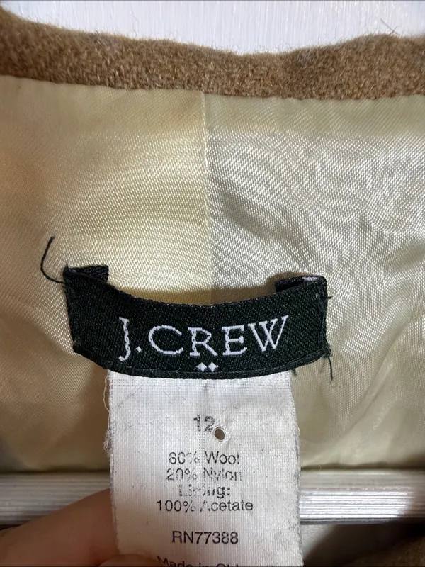 J. Crew Women’s Wool-Blend Jacket with Ruffle Trim in Camel Tan W2535 Sz 12 - Image 4