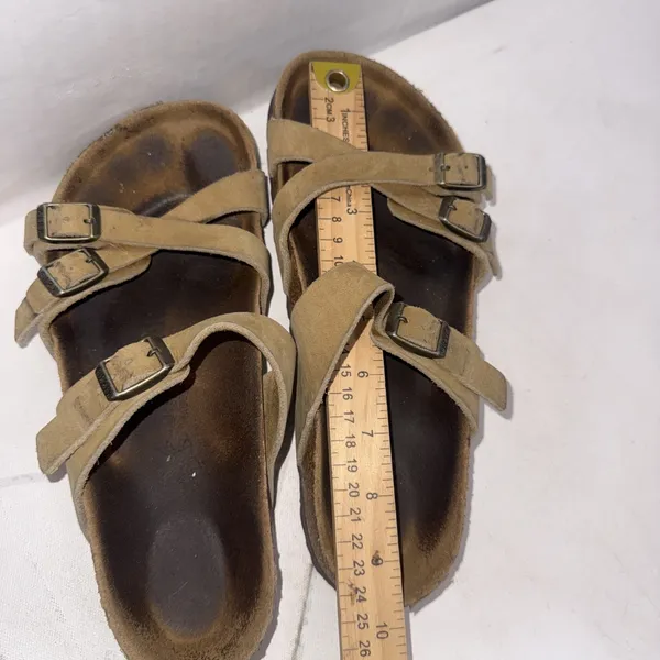 Birkenstock Franca Tan Leather Crisscross Strappy Slides Sandals Size EU 38 N - Image 9