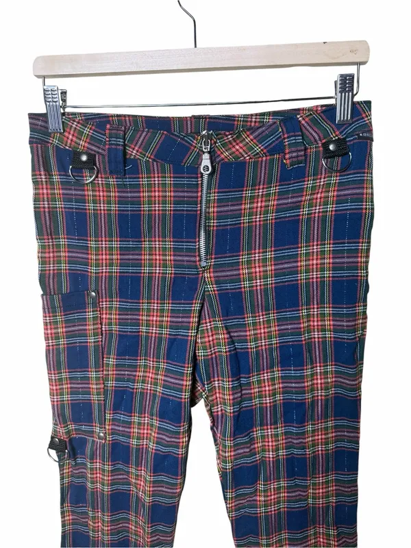 Serious Y2K Punk Plaid Bondage Cargo Pants Zip Hem Grunge Cyber Goth Size 7 - Image 4