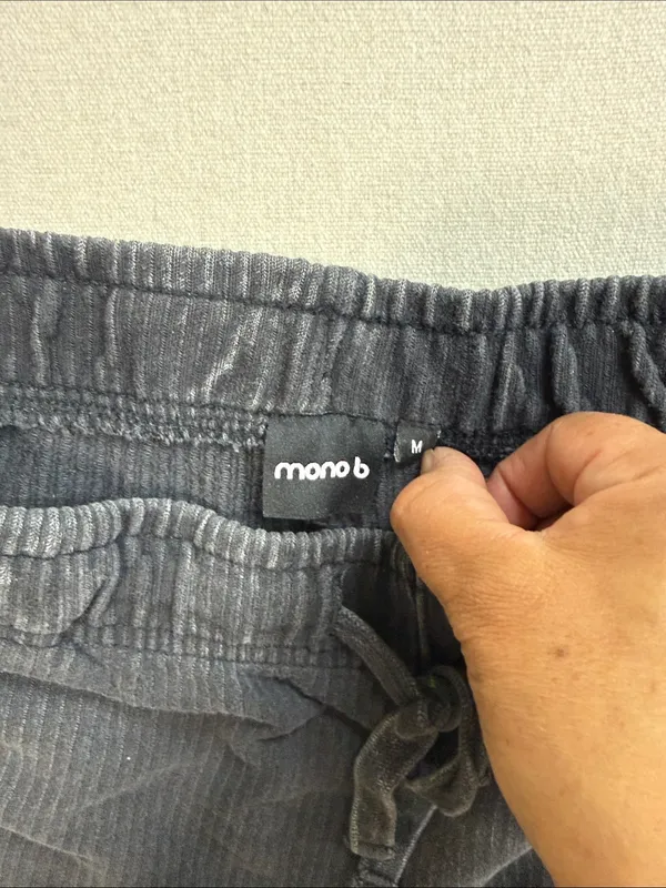 Mono B Charcoal Ribbed Joggers with Drawstring Waist Black Size M - Image 2