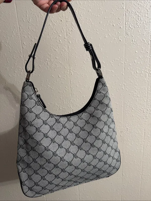 Ralph Lauren Gray Monogram Shoulder Bag with Black Trim - Image 10