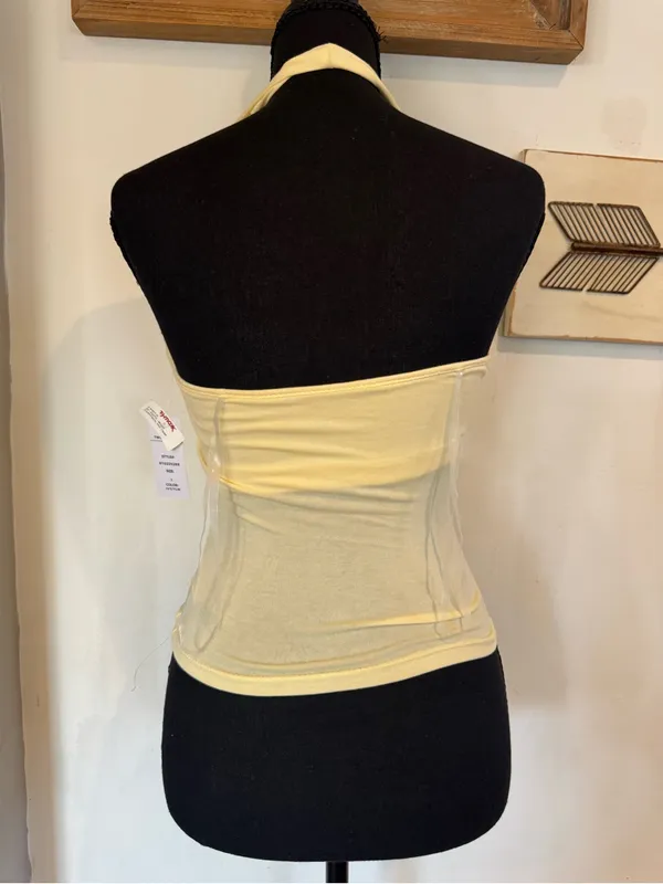 Pink Rose Ribbed Scoop Halter Tank — Cream - Image 5