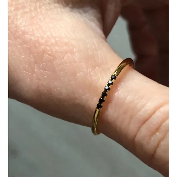 NEW Women's Dainty 14k Gold Plated S925 Black Melee Diamond Ring Size 6‎ - Image 15
