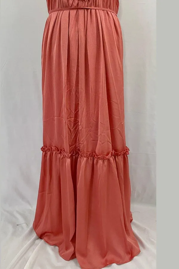 New One One Six Open Back High Neck Sleeveless Tiered Maxi Dress Clay Size Large - Image 12