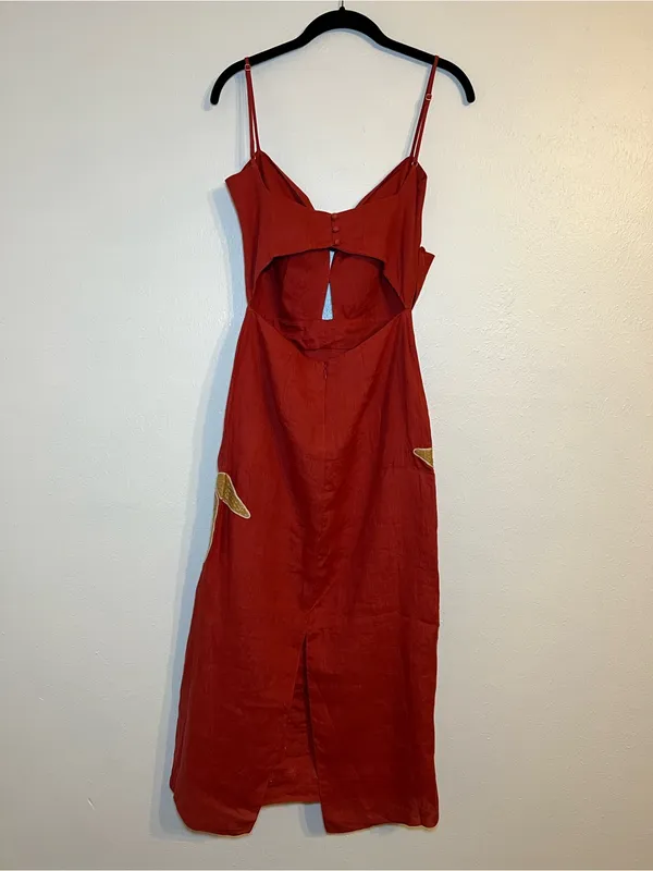 Johanna Ortiz Calm Wind midi‎ dress embroidered size 4 linen - Image 4